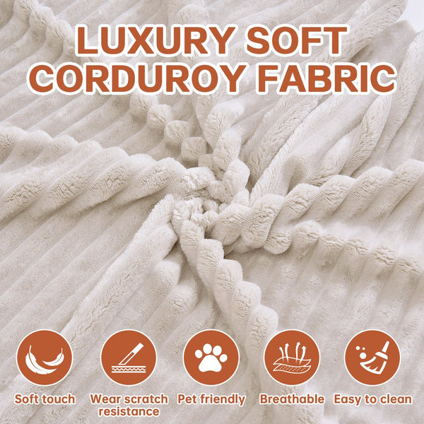 English Elm Floor Floor Couch Convertible 5-in-1 Corduroy Sofa Bed with Pillow-to-Blanket, Reinforced Frame Cream W3565P354961