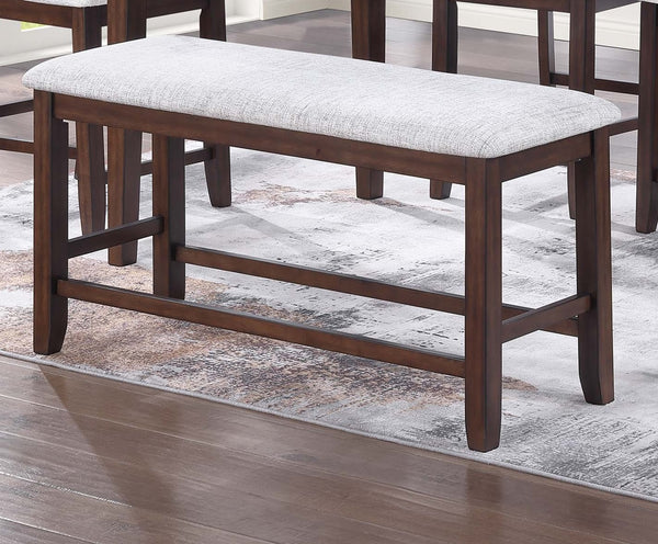 English Elm Cushion Walnut Counter Height Bench with Upholstered Seat Cushion, Tapered Legs, Seats Two — Elegant Dining Piece B011P370427