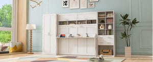 English Elm Full Size Murphy Wall Bed with Wardrobe Drawers Shelving for Studio Apartments LP000383AAK