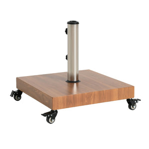 English Elm Malibu Concrete Filled Iron Umbrella Base with Wood Grain Finish and Locking Wheels N775P407244N