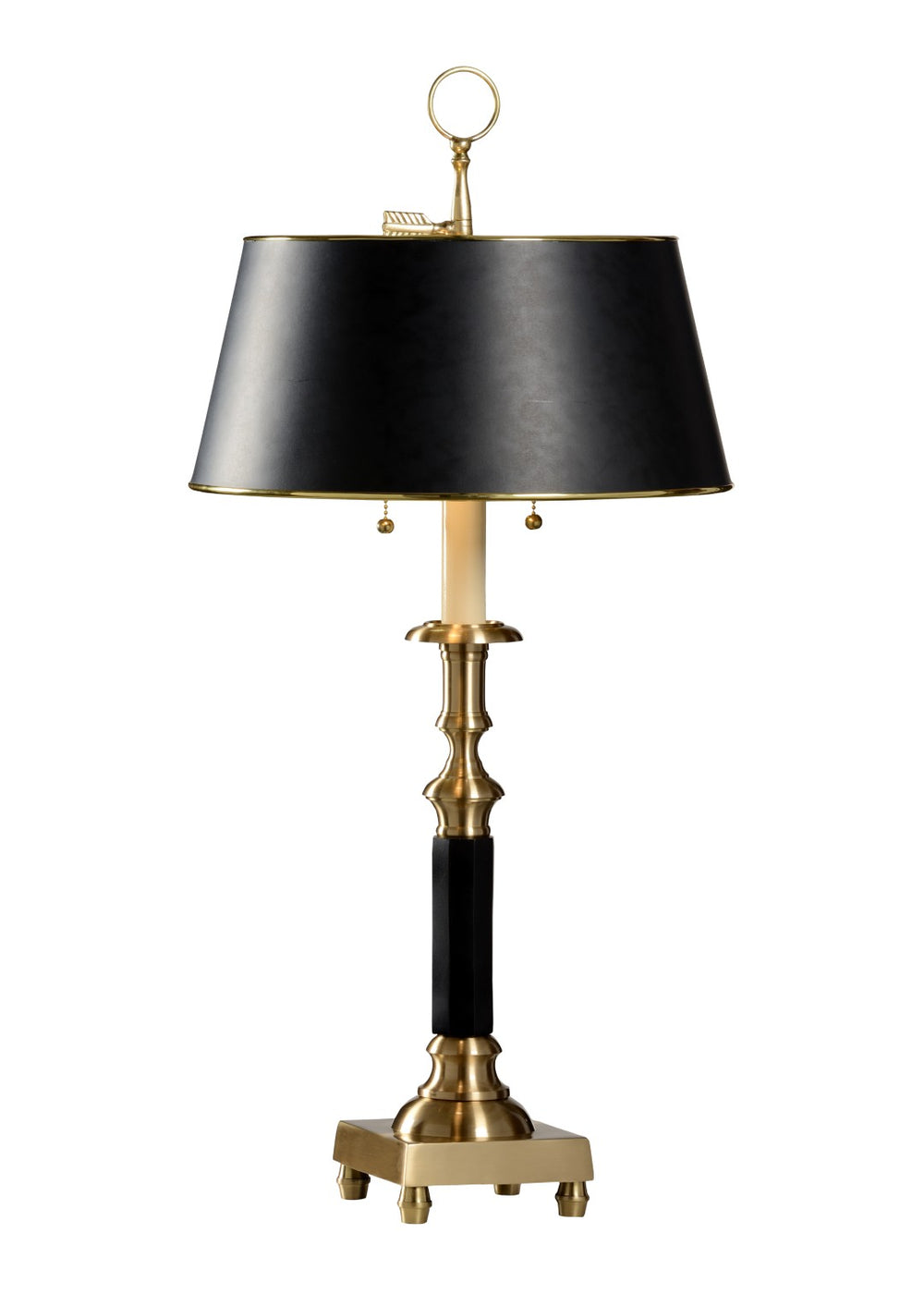Wildwood Candlestick Hand-Finished Cast Brass Two-Light Table Lamp With Black Parchment Shade, Tortoise Glow 155