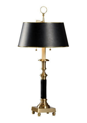 Wildwood Candlestick Hand-Finished Cast Brass Two-Light Table Lamp With Black Parchment Shade, Tortoise Glow 155