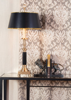 Wildwood Candlestick Hand-Finished Cast Brass Two-Light Table Lamp With Black Parchment Shade, Tortoise Glow 155