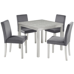 English Elm 5 Piece Wooden Dining Table Set - Elegant Square Table & 4 Upholstered Chairs With Crystal Accents W1998S00068