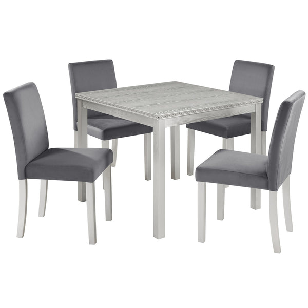 English Elm 5 Piece Wooden Dining Table Set - Elegant Square Table & 4 Upholstered Chairs With Crystal Accents W1998S00068