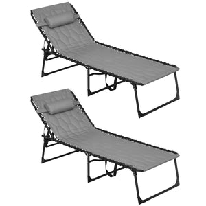 English Elm Outsunny Folding Chaise Lounge Set - 5-Level Recline, Padded Comfort, Side Pocket, Portable & Durable W2225P200626-GIGA