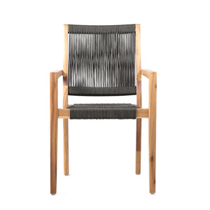 English Elm Rivani Eucalyptus Wood Outdoor Dining Chairs Set of 2 — Teak Finish, Charcoal Rope, Tall Back Comfort B2736P354401