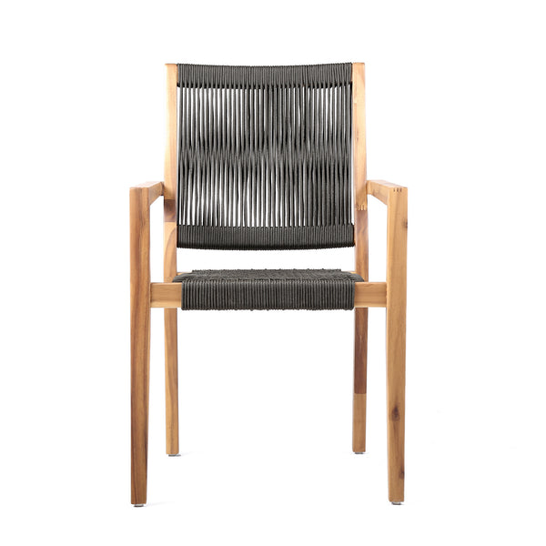 English Elm Rivani Eucalyptus Wood Outdoor Dining Chairs Set of 2 — Teak Finish, Charcoal Rope, Tall Back Comfort B2736P354401