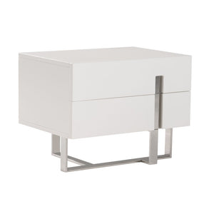 VIG Furniture Voco Modern White Nightstand With Sliding Door, Chrome Base & Spacious Drawer For Bedroom Storage VGCN1302H-P01