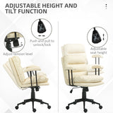 English Elm Homcom Pu Leather Office Chair, Office Desk Chair, Task Computer Chair With Swivel Wheels, Adjustable Height, Double-Tier Padded, Beige