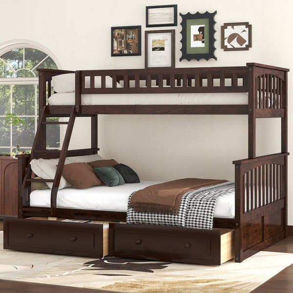 English Elm Twin Convertible Bunk Bed with Built-In Rolling Drawers and Solid Pine/MDF Frame, Space-Saving Durable Design Espresso N7090004020P