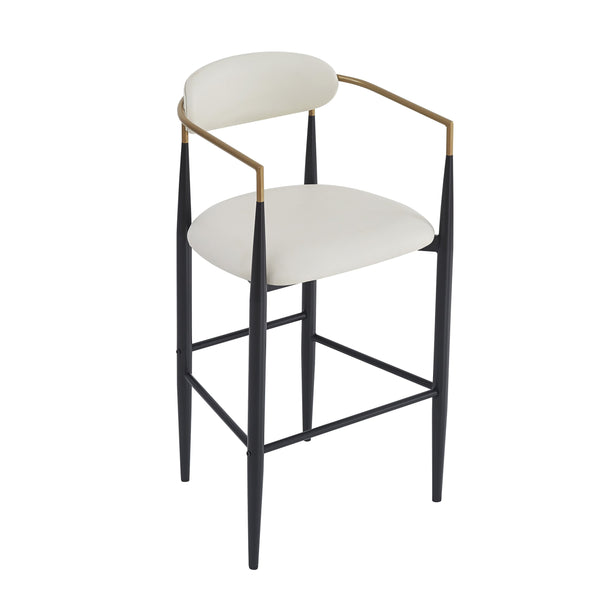 English Elm Christopher Knight Home® - Barstools Set Of 2 - Modern Upholstered Kitchen Stools With Back, Beige Faux Leather & Black Legs N779P248198P