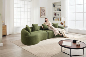 English Elm Curved Boneless Sofa modular 110" sectional with high-density foam & spring core, kid‑friendly curves, no assembly required for easy moving and cozy lounging Green W2231S00006