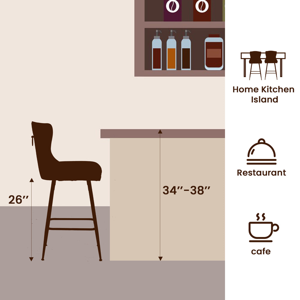 English Elm Bar Stools Set Of 2 - Luxurious Gray Velvet Wingback Chairs With Nailhead Trim For Modern Spaces T3623P363073