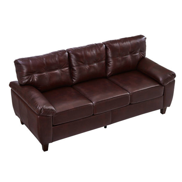 English Elm 79" Three Seat Pu Faux Leather Sofa Tufted Back Wide Arm with Hidden Storage Burgundy W1097S00247
