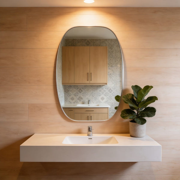 English Elm 30x40 Oval Wall Mirror Slim Metal Frame Distortion Free Glass Bathroom Entryway Accent Silver W2203P476483