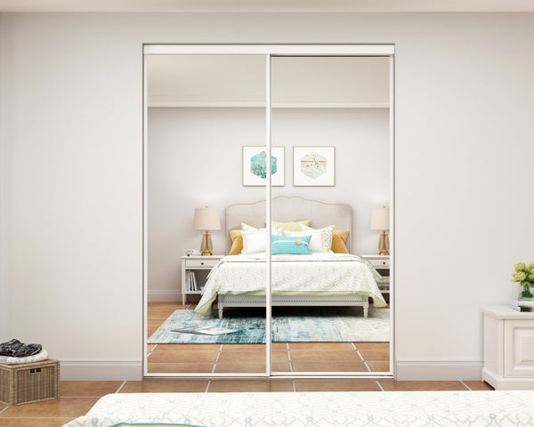English Elm 48 Inch Mirrored Sliding Closet Door White Steel Frame Safety Glass Bedroom Kit B2763P483223