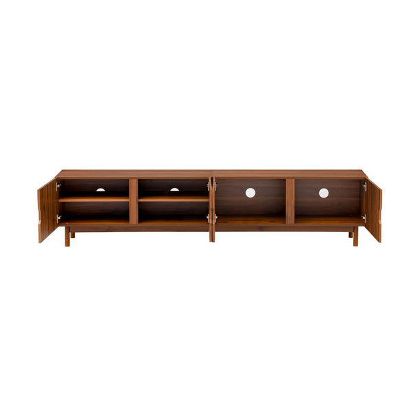 English Elm 87- Inch Rattan Media Console with Rubberwood Legs Four Cabinets Living Room N710P407809P
