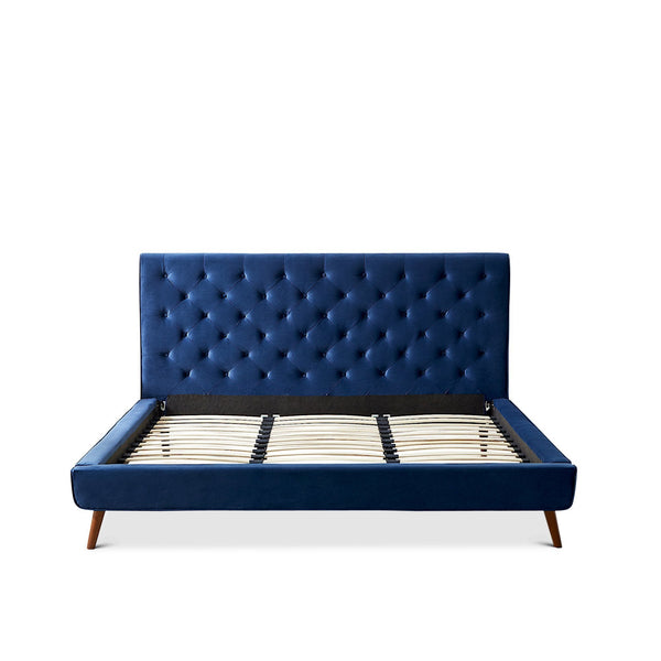 English Elm Ashcroft Furniture - Dillon Elegant Blue Velvet Platform Bed - Mid-Century Modern Design With No-Box-Spring Required B183S00080
