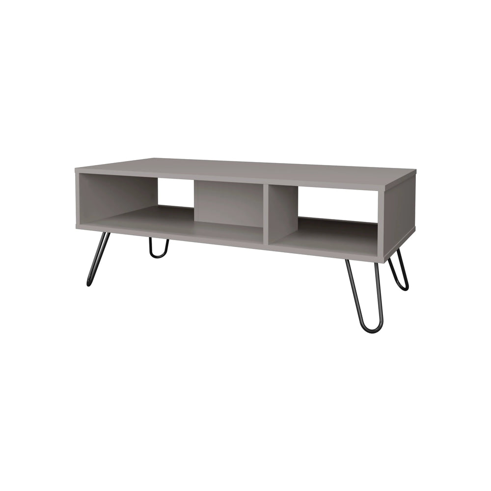 English Elm Smoke Coffee Table with Two Shelves — Modern Smoky Grey Finish, Spacious Display & Storage Surface B062P252143