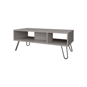 English Elm Smoke Coffee Table with Two Shelves — Modern Smoky Grey Finish, Spacious Display & Storage Surface B062P252143
