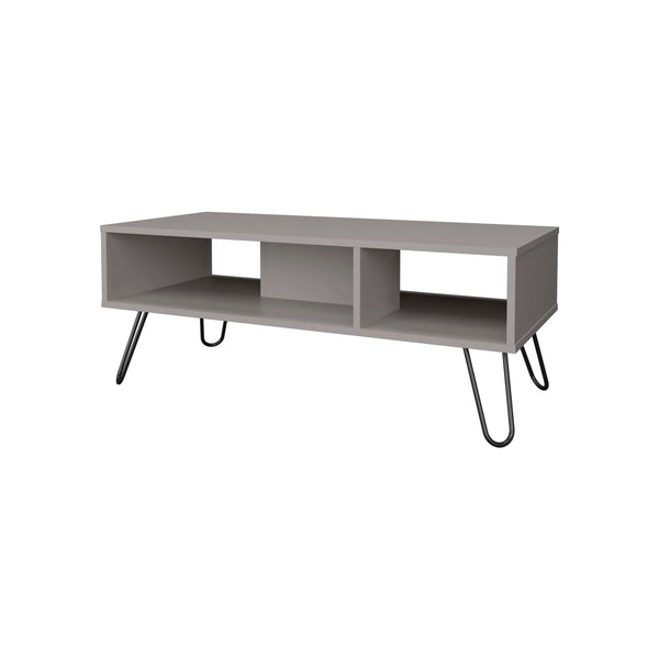 English Elm Smoke Coffee Table with Two Shelves — Modern Smoky Grey Finish, Spacious Display & Storage Surface B062P252143