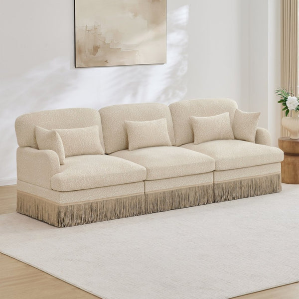 English Elm 100" Leopard Chenille Sectional Sofa with Tassel Trim Deep Seat Modular Living Room Couch Beige W5656S00004
