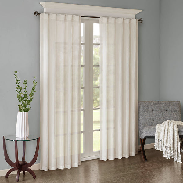 JLA Home Madison Park - Solid Crushed Sheer Curtain Panels Pair — Lightweight Textured Window Drapes That Gently Filter Light and Add Elegant Movement White MP40-4497