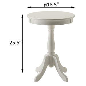 English Elm White Cottage Side Table with Turned Pedestal Base — Solid Wood Farmhouse Accent Table, 25.5" H B062P181369