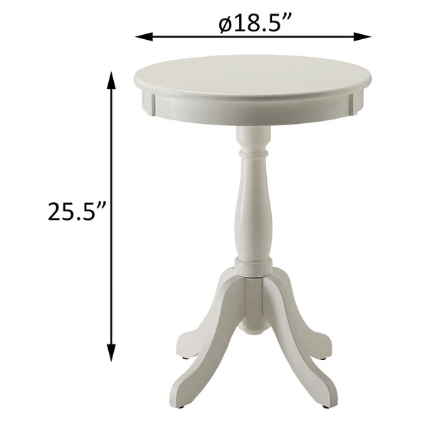 English Elm White Cottage Side Table with Turned Pedestal Base — Solid Wood Farmhouse Accent Table, 25.5" H B062P181369