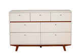 IDEAZ 1555APB White & Brown Sophisticated 7 Drawer Dresser White with Brown Accents 1555APB
