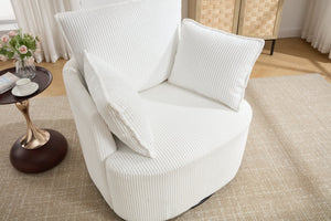 English Elm swivel Barrel Accent Chair with Solid Wood Frame & Metal Base, 350 lb Capacity, Sleek Curved Backrest Elegance White W2120P293677