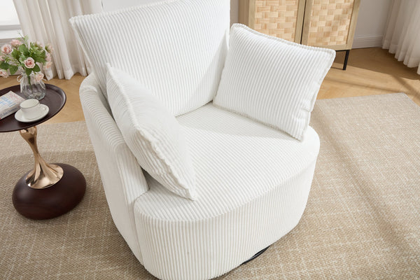 English Elm swivel Barrel Accent Chair with Solid Wood Frame & Metal Base, 350 lb Capacity, Sleek Curved Backrest Elegance White W2120P293677