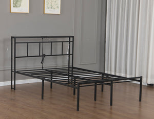 English Elm 14 Inch Full Metal Platform Bed Walnut Headboard with Led Lighting and Usb Charging W1670P420450