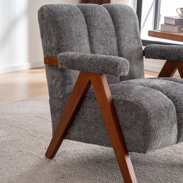 English Elm Mid-century Modern Chenille Accent Chair Cloud Silhouette Oak Frame Living Room Lounge Grey W1170P425433