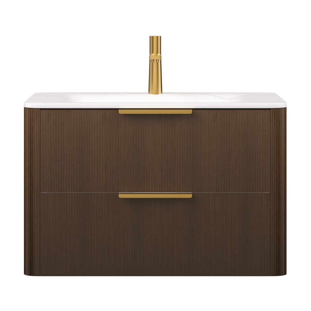 English Elm ZANE Floating Bathroom Vanity 33" with Hot-Press Sintered Stone Basin, Ultra-Slim Plywood Drawers, Walnut W2615P364801