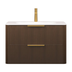 English Elm ZANE Floating Bathroom Vanity 33" with Hot-Press Sintered Stone Basin, Ultra-Slim Plywood Drawers, Walnut W2615P364801