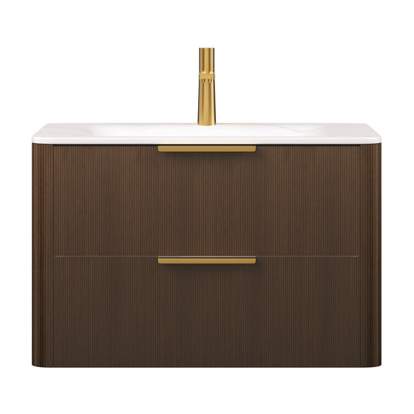English Elm ZANE Floating Bathroom Vanity 33" with Hot-Press Sintered Stone Basin, Ultra-Slim Plywood Drawers, Walnut W2615P364801