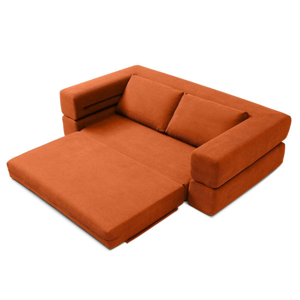 English Elm 81'' Corduroy Floor Sofa Convertible Loveseat Futon Sleeper with Foam Fill and Pillows Orange W1117P459732