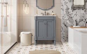 English Elm 24'' Modern Bathroom Vanity with Ceramic Basin, Solid Wood Frame, Soft-Close Doors, Ample Storage Grey N710P190503E