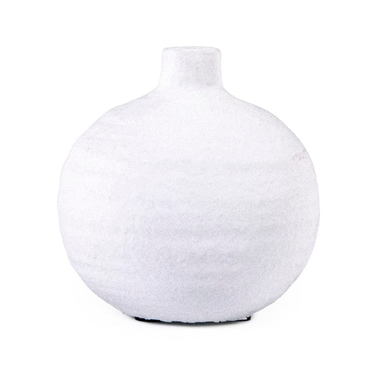 Zentique White ceramic vase with glazed finish and rounded silhouette—modern minimalist accent for shelves, tables W4.25 x H4.25 x D4.25 15585S A584A
