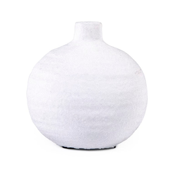 Zentique White ceramic vase with glazed finish and rounded silhouette—modern minimalist accent for shelves, tables W4.25 x H4.25 x D4.25 15585S A584A