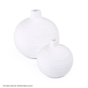 Zentique White ceramic vase with glazed finish and rounded silhouette—modern minimalist accent for shelves, tables W4.25 x H4.25 x D4.25 15585S A584A