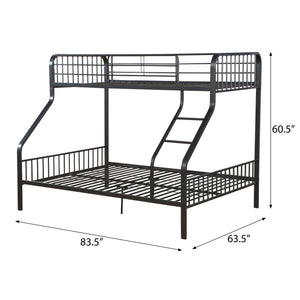 English Elm Gunmetal Twin XL/Queen Bunk Bed Solid Pine 13-Slat Support, Built-In Right Ladder, Space-Saving Rustic Finish B062S00468