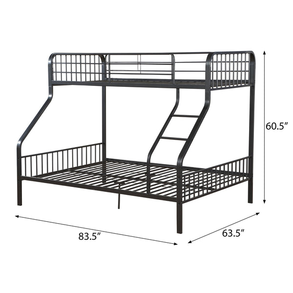 English Elm Gunmetal Twin XL/Queen Bunk Bed Solid Pine 13-Slat Support, Built-In Right Ladder, Space-Saving Rustic Finish B062S00468