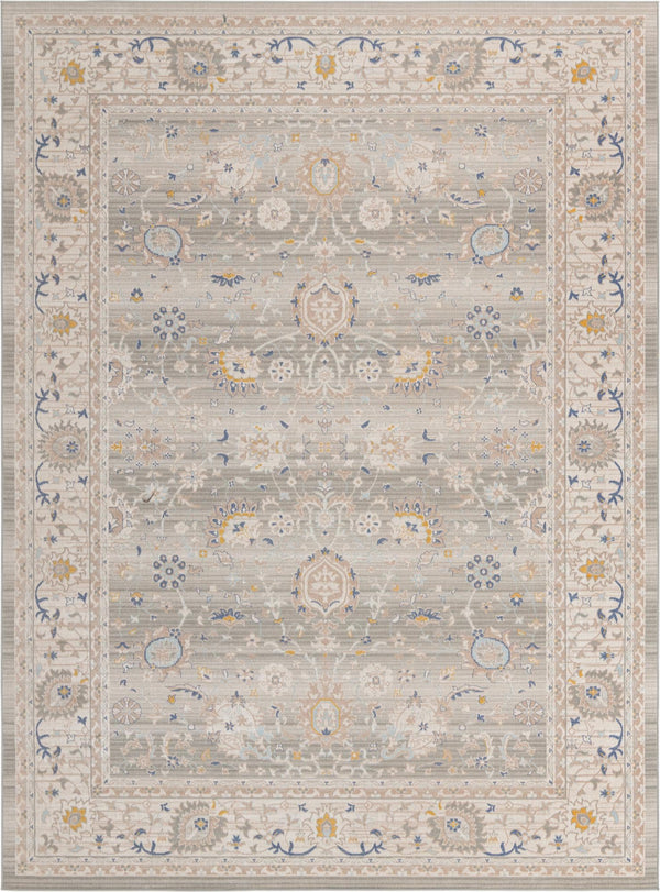 Unique Loom Whitney Bordeaux Machine Made Floral / Botanical Rug Cloud Gray, Blue/Gold/Ivory/Light Blue 9' 10" x 14' 1"