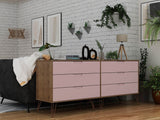 Manhattan Comfort Rockefeller Mid-Century Modern Dresser Native and Rose Pink 155GMC6