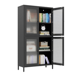 English Elm Classic Metal Storage Cabinet With 4 Glass Doors - Stylish Freestanding Bookcase For Any Room W2378P176269