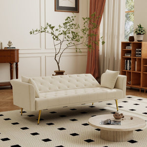 English Elm Modern Tufted Velvet Sleeper Sofa Retro Style Convertible Fold Flat for Compact Spaces Beige W2353P399441