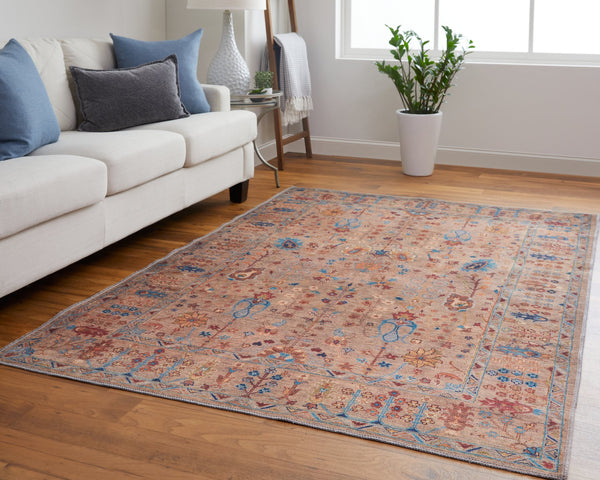 Feizy Rugs Rawlins Collection Rug: Antique-inspired Polyester Chenille With Stunning Floral Motif & Warm Tones Tan,Pink,Blue Polyester Rln39hpfbgemlth20